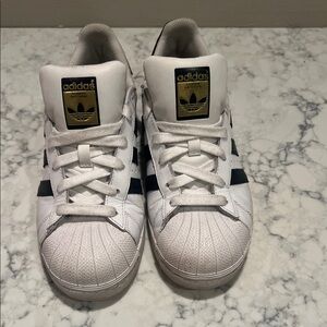 Adidas Kids White and Black Sneakers with Gold Accents